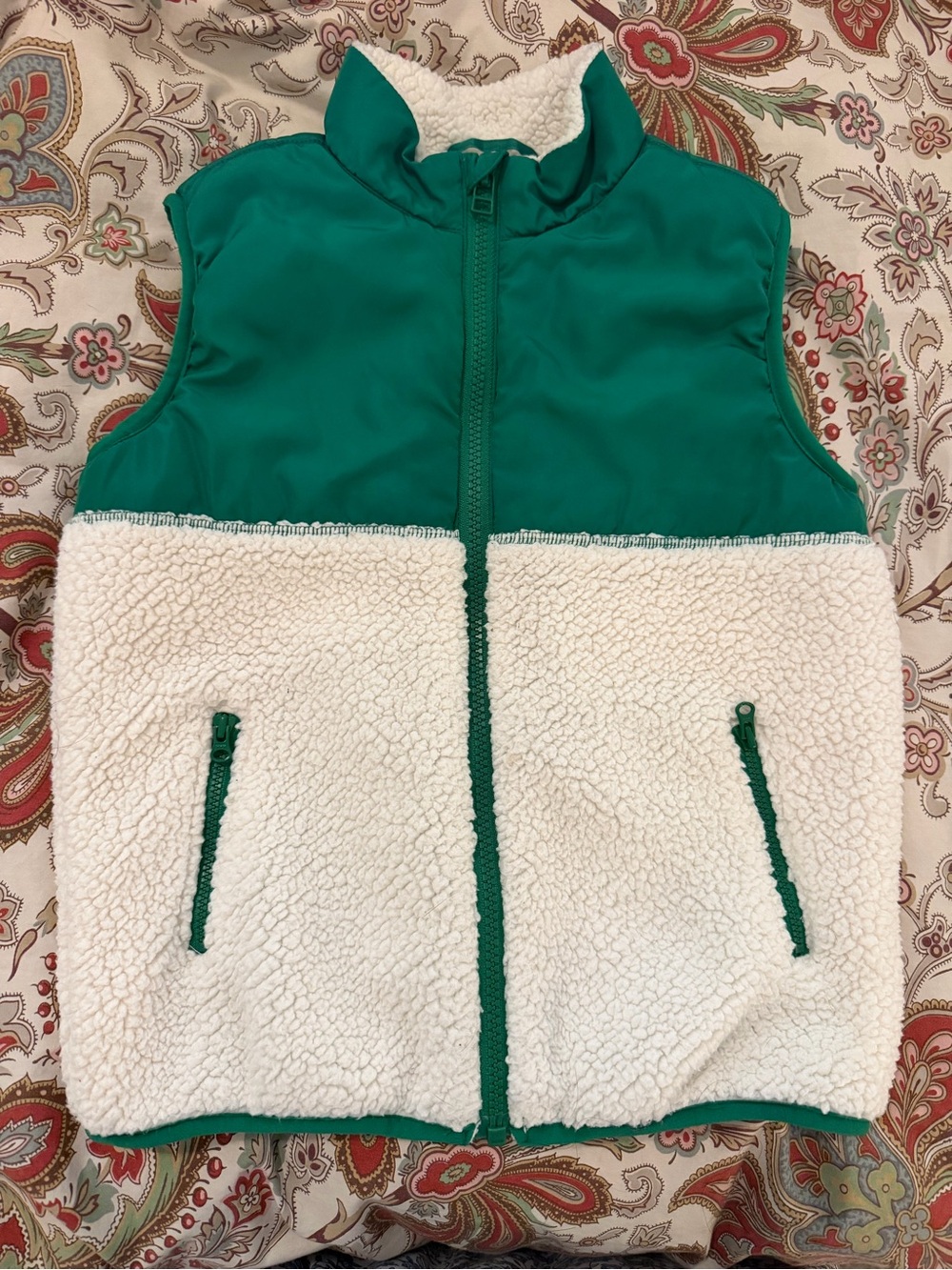 Janie and Jack Green & White Sherpa Vest Size 5-6